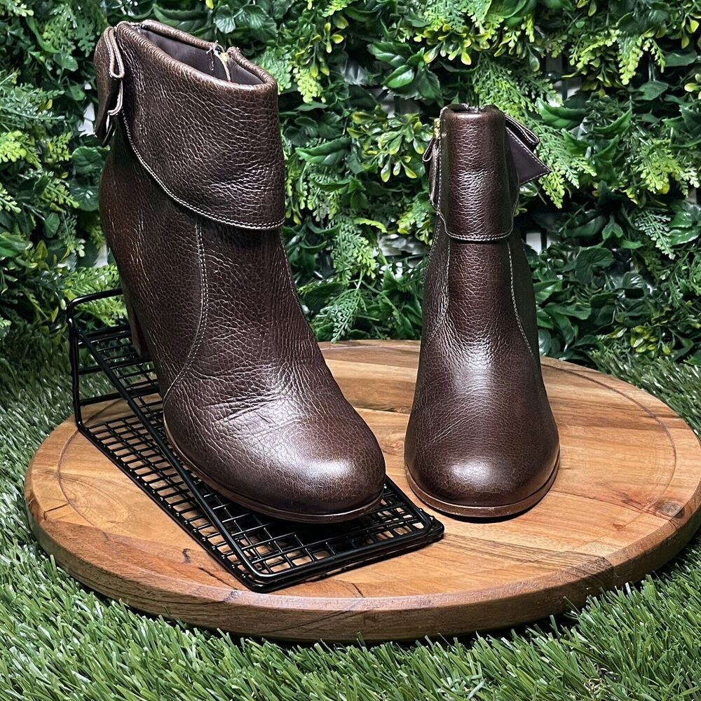 KATE SPADE NEW YORK Bootie Women 9 1/2 Brown‎ Lanise Bow Back Leather Ankle 1839